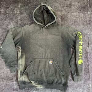 Mens Carhartt Midweight Sun Faded Heather Gray Green Work Hoodie Sweatshirt Sz M